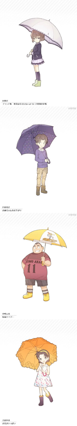 【雨伞绽放的时刻】ねこやなぎ老师笔下把#名侦探柯南#剧中每位角色根据其人物形象拟物画出不同的雨伞款式。共30个人物29把伞你最喜欢哪一把？（作者创意并非官方设定）心疼琴酒