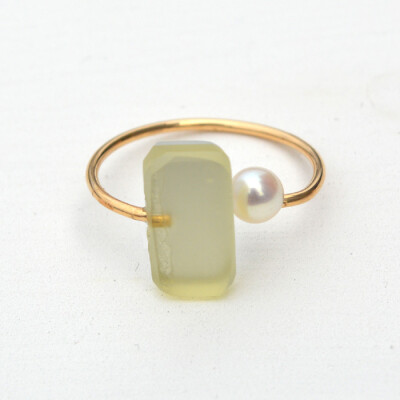 时光的颜色 白茶 日本设计师原创 琉璃珍珠简约开口女戒指指环