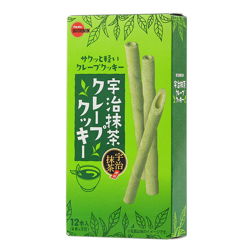 日本进口零食布尔本波路梦Bourbon宇治抹茶奶油蛋卷46.8g12枚入