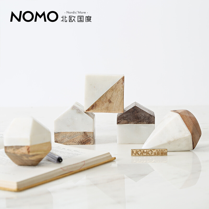 北欧国度 赫尔曼大理石系列 橡木与大理石结合镇纸摆件 书房装饰