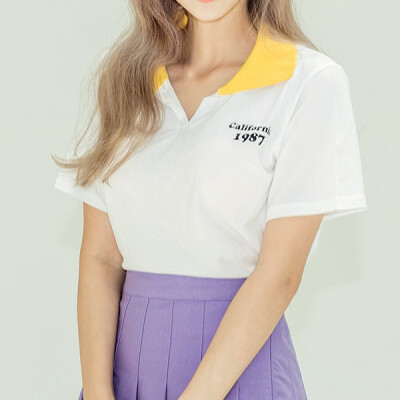 彼姝嫣然 韩国女装Chuu网球百搭配色翻领短袖polo衫t恤