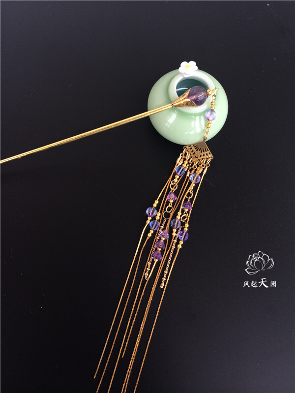 定制 售完欣赏 风起天阑【流漓】紫晶长流苏发簪