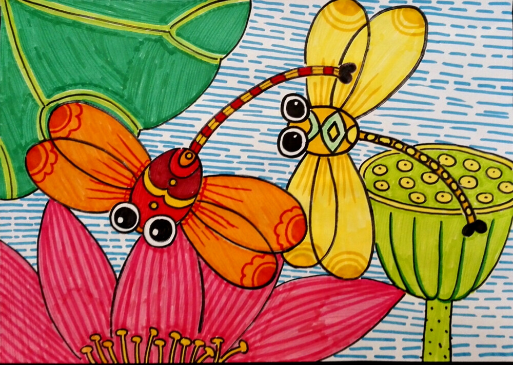 儿童画 水彩笔 昆虫 蜻蜓