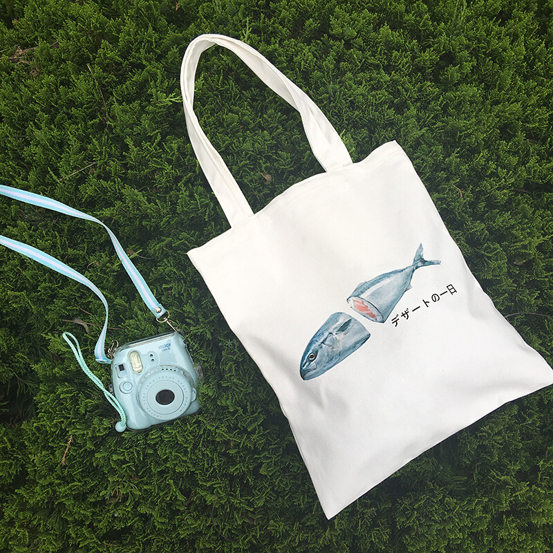 原创自制寿司鱼 日式单肩帆布包 环保购物袋学生书包 有拉链