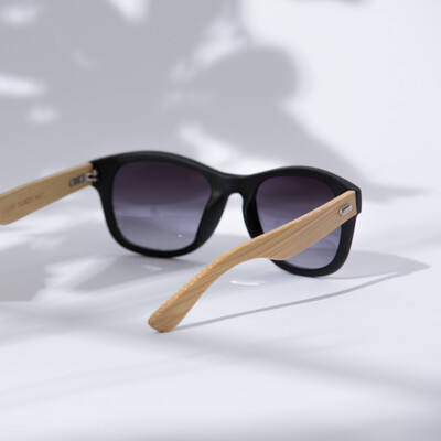 Q24原创设计黑框竹腿色方框渐变色镜片太阳眼镜竹子木头腿墨镜