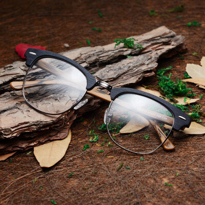 复古文艺板材近视眼镜框 大脸木质半框仿木纹眼镜架男女潮RB5154
