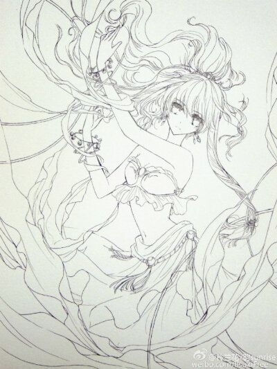 #圣传# #CLAMP# 技艺的线稿。。。画丝带真心累人。。。 【微博这边更图龟速】