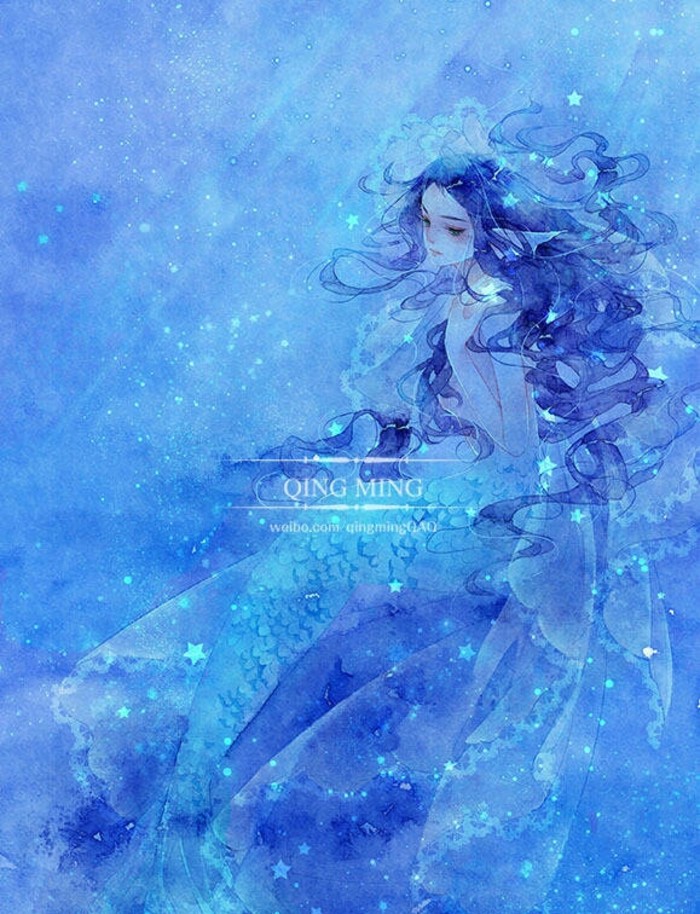 清茗人物手绘插画美人鱼