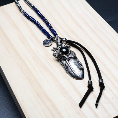 ROAD 2016 GOROADZ羽毛鹿皮钛钢青金石黑胆民族风项链男款goros
