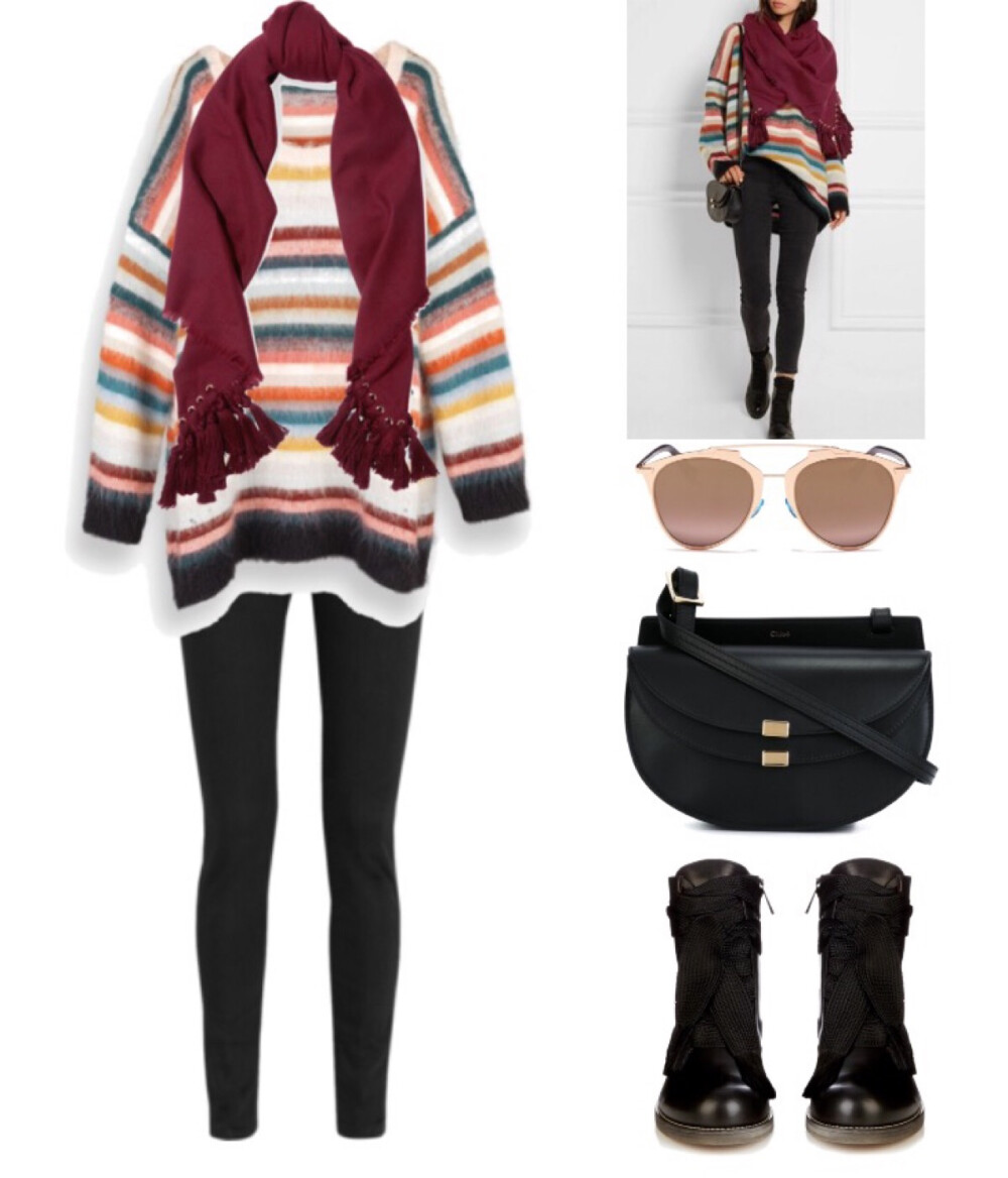 Chloé sweater scarf bag boots、Acne Studios jeans、Dior sungalsses