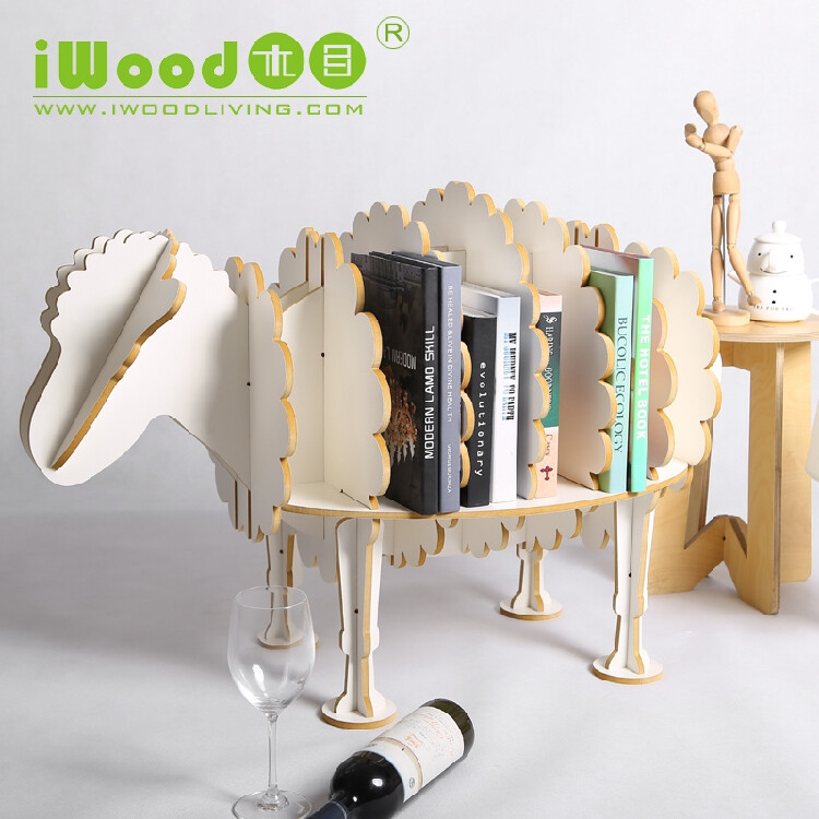 iwood木质工艺品家居创意欧式时尚装饰品动物造型置物架绵羊书架