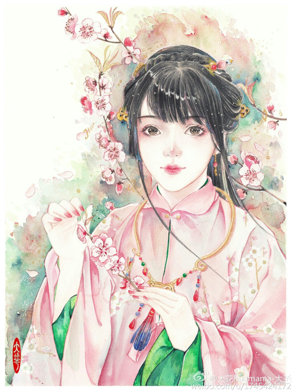 绘师微博：大花＃水彩古风插画＃