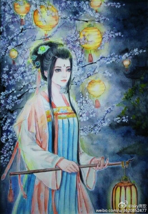 绘师微博：sky离歌＃水彩古风插画＃