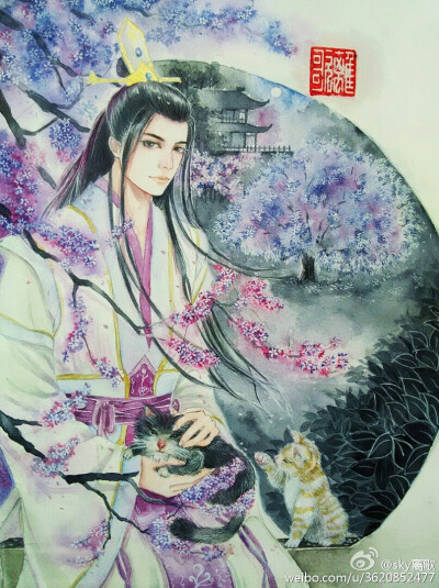 绘师微博：sky离歌＃水彩古风插画＃