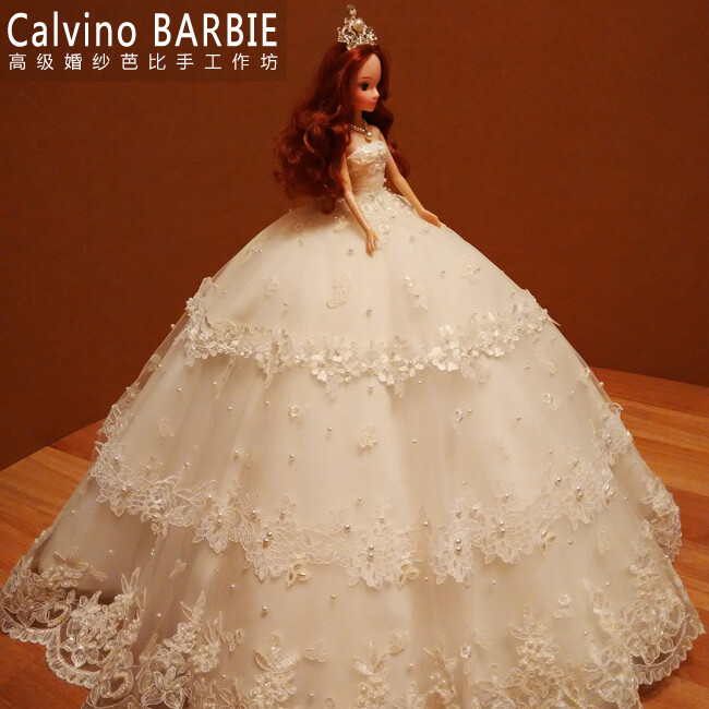 手工豪华蕾丝皇冠婚纱新娘 中国娃娃生日情人儿童节礼品婚庆摆件