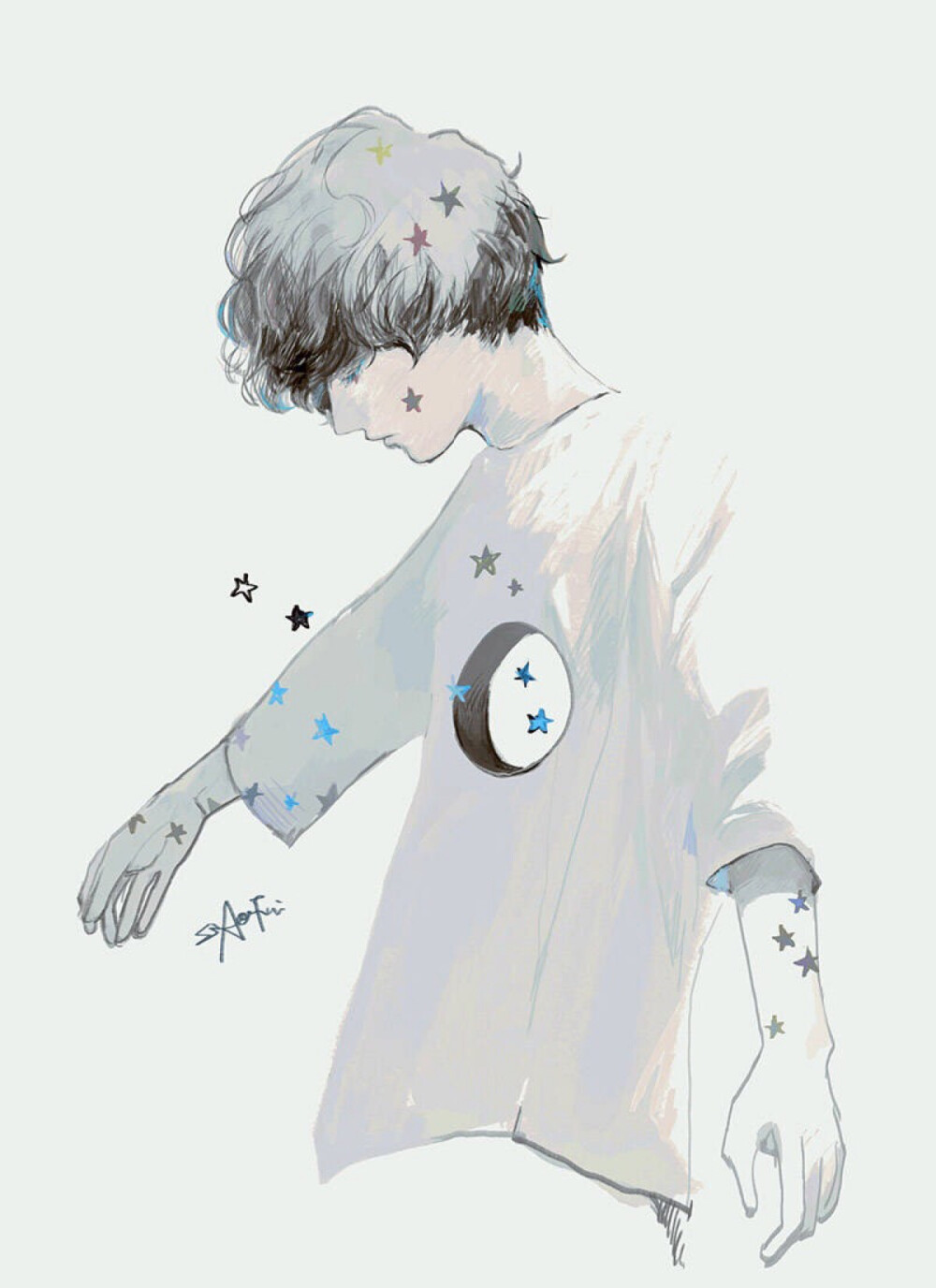 少年空灵安静手绘壁纸画师青藤スイ