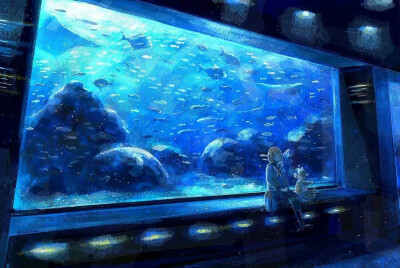 日本画师のみやティア的水族馆系列作品，爱上那抹蓝！