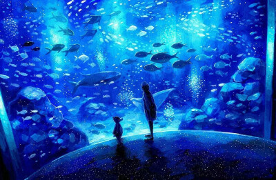 日本画师のみやティア的水族馆系列作品，爱上那抹蓝！