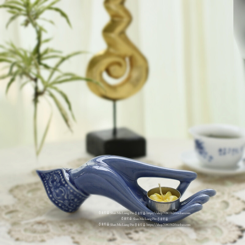 创意佛手烛台 禅意佛手陶瓷蜡烛台摆件家居泰式装饰品