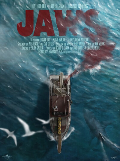 英国插画师Andy Fairhurst作品：《大白鲨》（Jaws），他会对一些经典电影海报再创作，均使用了“上帝视角”的俯视角度…