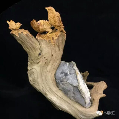 根艺家用崖柏根抱石做出新颖别致的根雕作品，根据石头的位置将石头与崖柏合理的搭配