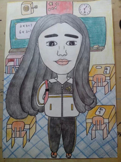 这是给闺蜜画的一幅自画像 把它作为作业我觉得很开心 和闺蜜最重要的地方那就是学校所以我将她化成了上学的样子