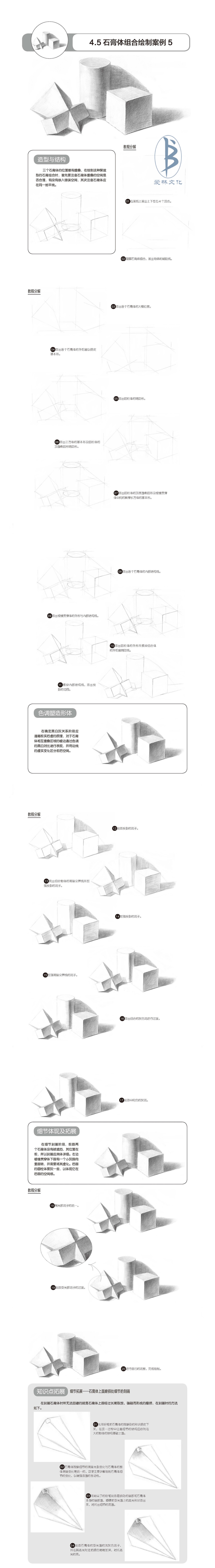 本案例摘自人民邮电出版社出版的《铅笔素描三步速成——石膏几何体》。更多原创绘画教程和作品将在“爱林文化”公众号（aiibook）中长期分享！爱林博悦——只为悦读者！