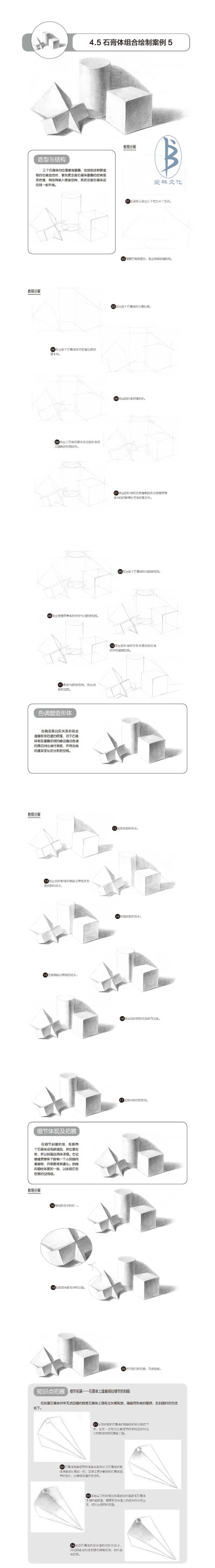 本案例摘自人民邮电出版社出版的《铅笔素描三步速成——石膏几何体》。更多原创绘画教程和作品将在“爱林文化”公众号（aiibook）中长期分享！爱林博悦——只为悦读者！