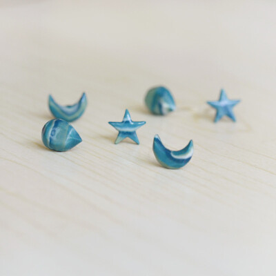 ❤水星月❤ 多可瓷集‖原创设计 日韩创意个性 防过敏 纯银陶瓷小清新森女系耳钉||