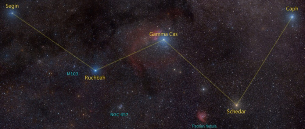 每日一天文图，仙后座的W形，由5颗亮星组成，下图由Rogelio Bernal Andreo 拍摄。