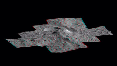 每日一天文图，谷神星上神秘的阿胡纳山(Ahuna Mons)的3D影像，山底直径约为20千米，平均高度约为4千米，2015年12月由黎明号探测器拍摄， 当时距离谷神星表面385公里。