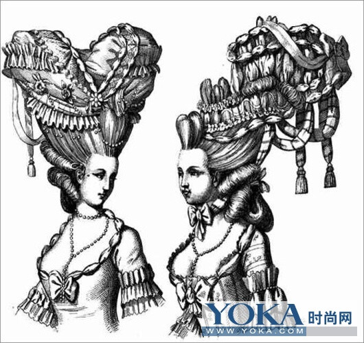 洛可可发型 女式发型 中古时尚 古典 盘发 插画 贵族女子 讽刺插画 设计感 创意发型 头上顶着世界 