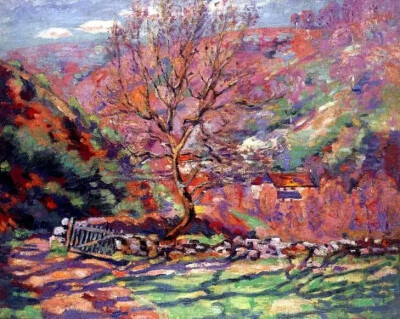 图为法国印象派画家Armand Guillaumin（1841-1927）的作品Crozant, Solitude。铺天盖地的浓郁暖色，将本应宁静清冷的愁绪化作炽热如火。树影、云朵和远山都被赋予了流动的质感，宣告着一场别样的、喧嚣的孤独。