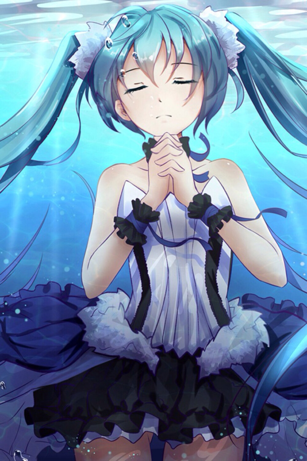 动漫女生虔诚蓝色初音苹果手机壁纸