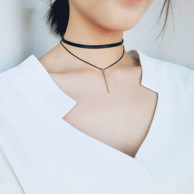 韩国双层长条项链女个性时尚颈链颈带项圈脖子链锁骨链配饰装饰品