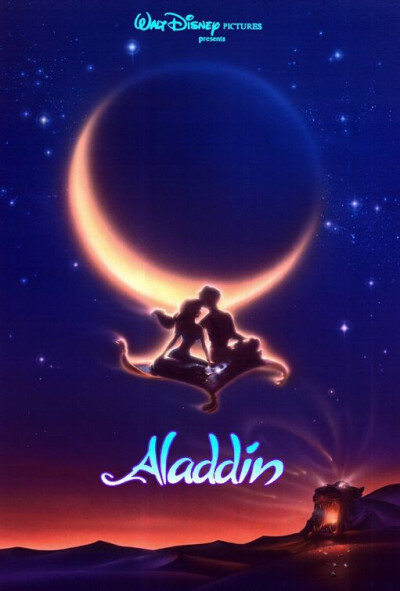 阿拉丁(Aladdin)------古铜色的皮肤 炯炯有神的双眸 阿拉伯的异域情调 阿拉丁和茉莉公主与搞怪神灯大叔踏上冒险之旅 Ps:迪士尼那时候可真爱这种海报风格...