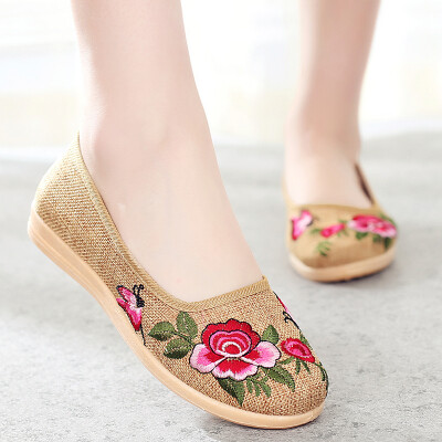 2016春夏季休闲老北京布鞋女平跟亚麻绣花单鞋子平底豆豆鞋妈妈鞋