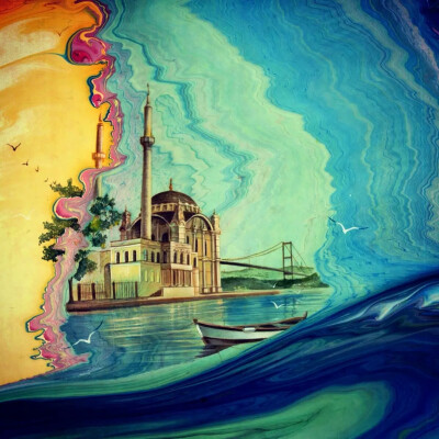 Ebru，是土耳其很著名的一种传统艺术，水中作画的技艺——湿拓画，又称为大理石花纹纸艺术。Garip AY 1984年出生于土耳其锡尔特，年少的他从高中时便开始了自己的艺术之路