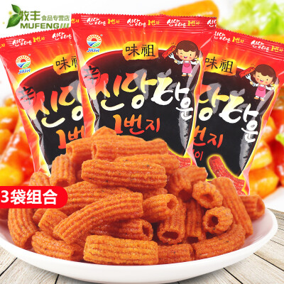 韩国进口九日甜辣炒年糕条110g*3袋 辣味打糕条 膨化休闲零食品