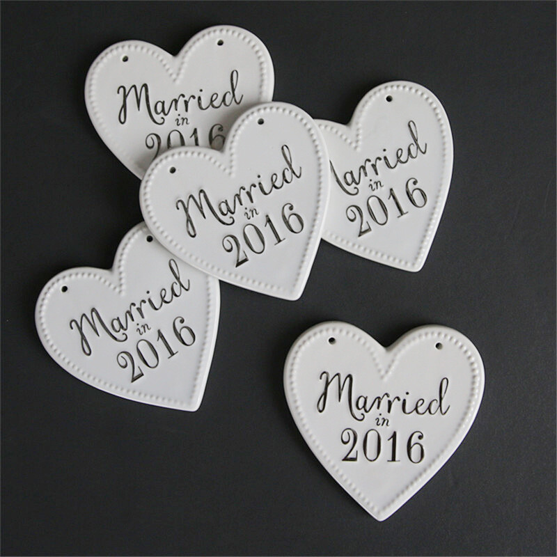 marriedin2016陶瓷心形婚房门牌婚礼装饰道具结婚纪念牌