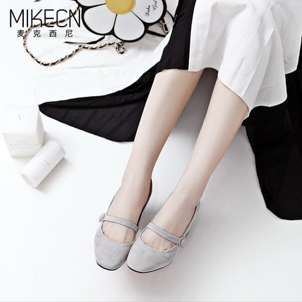 MIKECN 2016新款灰色中跟单鞋女 磨砂玛丽珍鞋粗跟方头复古女鞋