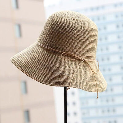 特细拉菲草帽出游沙滩遮阳帽大檐帽太阳帽女大头围夏天凉帽子