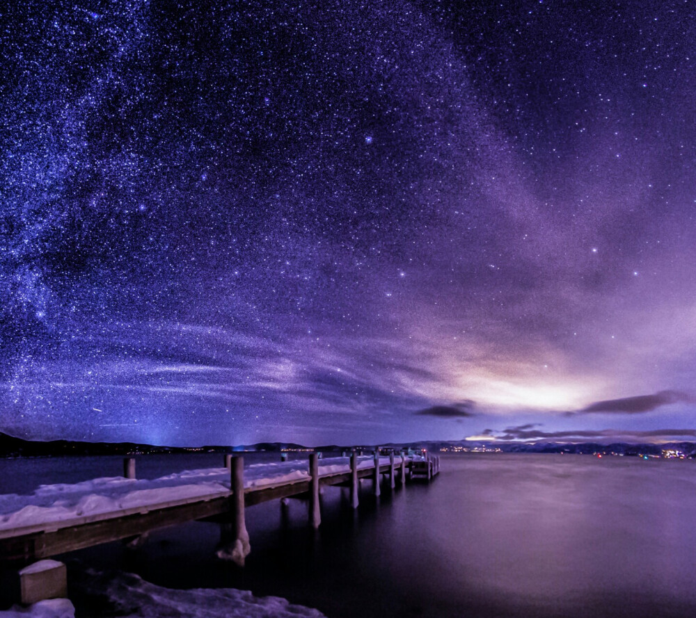 紫色星空 木橋 積雪