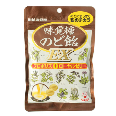 日本进口 悠哈UHA 袋装 蜂胶蜂王浆牛奶味草本龙角散润喉糖90g