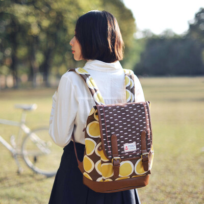 日本方形帆布双肩包女韩国ulzzang高中学生童趣书包原宿复古背包