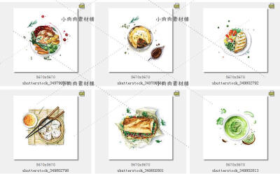 水彩手绘食物披萨汉堡小笼色拉牛排JPG高清图片PS素材大图JPG4