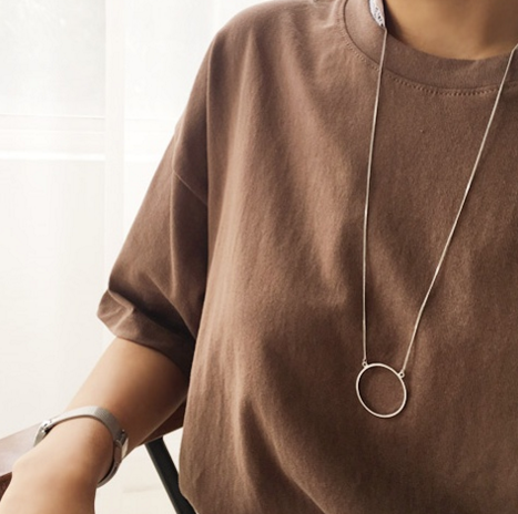 2016韩国进口7月 时尚金属圆环吊坠长款项链毛衣链