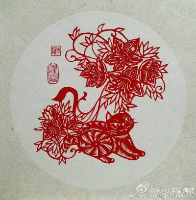 “喵与花”剪纸作品3号--杜鹃
杜鹃花语:永远属于你，爱的欣喜
唐-李白〈宣城见杜鹃花〉
蜀国曾闻子规鸟，
宣城还见杜鹃花。
一叫一回肠一断，
三春三月忆三巴。