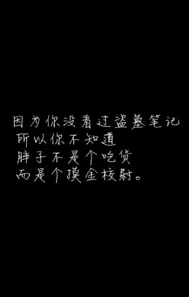 “盗墓笔记”
因为你不看盗墓笔记
所以你不知道
胖子不是个吃货，
而是个摸金校尉。