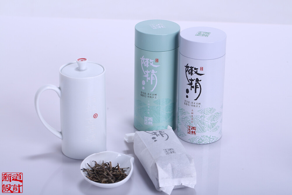 雨林古茶坊 嫩梢 古树普洱茶生茶 棉纸袋 礼盒包装设计 铁盒包装设计 新道设计作品